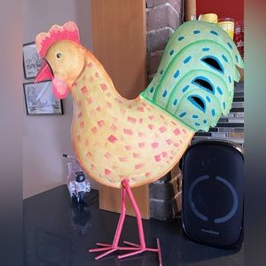 Colourful metal chicken sculpture